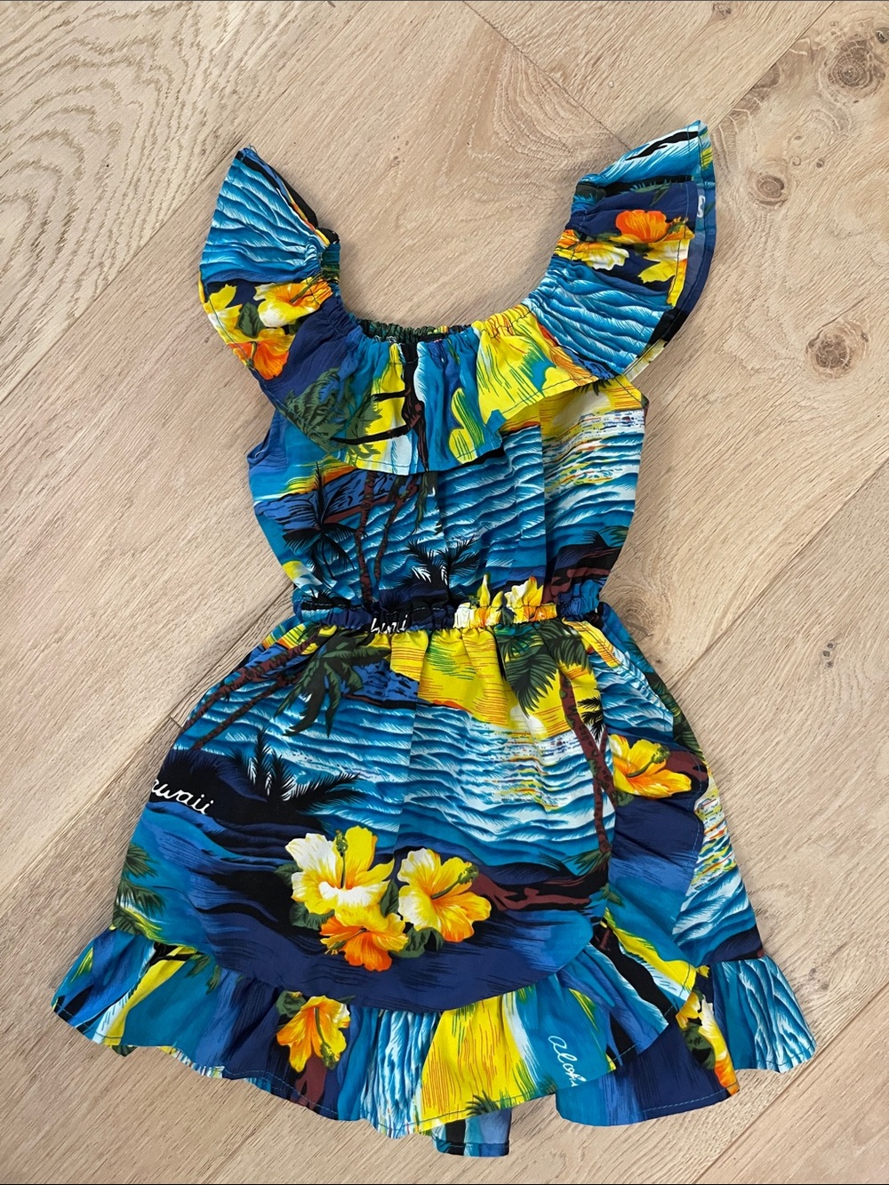 Aloha Hawaii Girls Blue Tropical Ruffle Dress